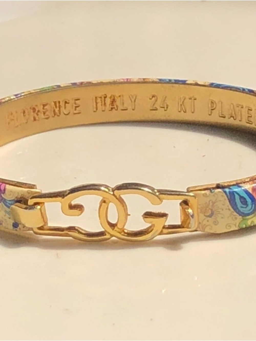 Florence Italy 24kt gold plated Bangle metal and leather Bracelet - Multicolor